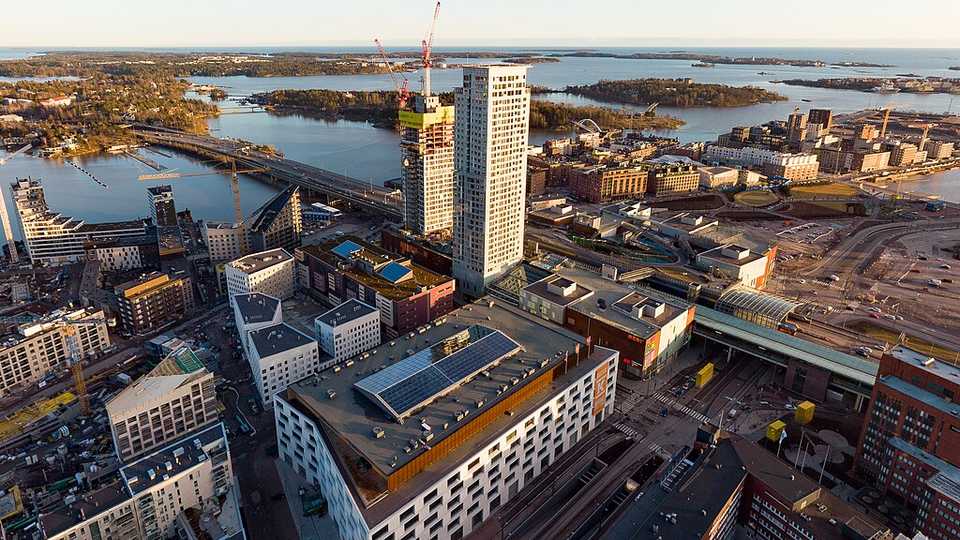 Aerial view of Kalasatama region of Helsinki, Finland